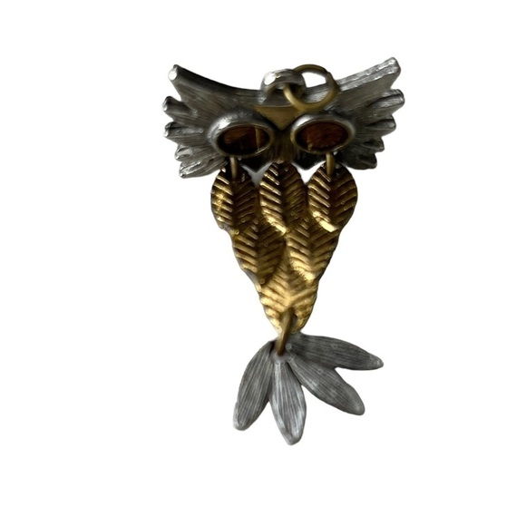 VINTAGE Owl Charm Necklace Pendent Silver Gold Dangle - Picture 4 of 5